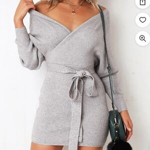 Grey Open Back Sweater Dress